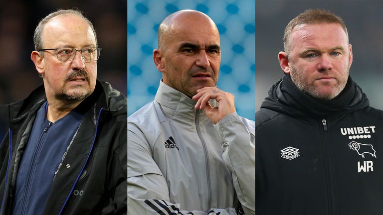 Belgium&#39;s Roberto Martinez and Derby County&#39;s Wayne Rooney are on a shortlist to replace Rafael Benitez at Everton