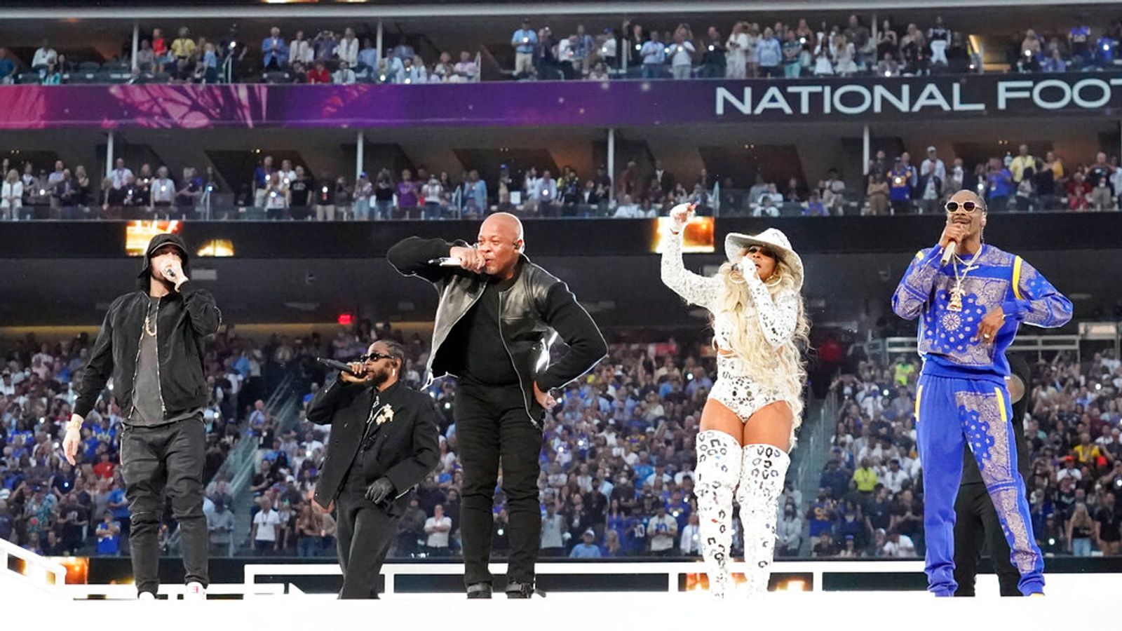 Super Bowl half-time show: Dr Dre joined by all-star cast of hip-hop  royalty for performance during NFL showpiece, Ents & Arts News