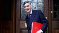 Jacob Rees-Mogg leaves a home, after being appointed "Minister for Brexit Opportunities" yesterday, in London, Britain, February 9, 2022. REUTERS/Tom Nicholson

