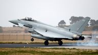 An RAF Typhoon jet lands at RAF Lossiemouth in Scotland, April 13, 2018. REUTERS/Russell Cheyne

