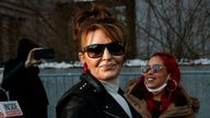Sarah Palin, 2008 Republican vice presidential candidate and former Alaska governor, exits the court during her defamation lawsuit against the New York Times, at the United States Courthouse in the Manhattan borough of New York City, U.S., February 14, 2022. REUTERS/Eduardo Munoz