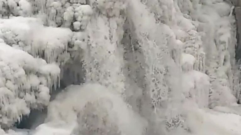 Frozen waterfalls in South Dakota, US