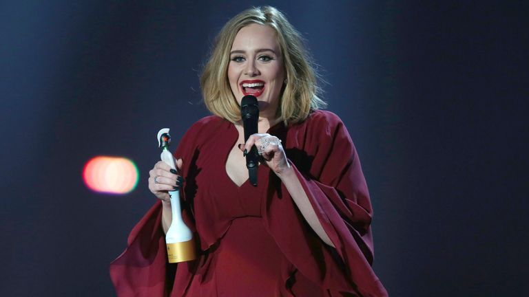 Adele at the Brit Awards in 2016. Pic: Joel Ryan/Invision/AP