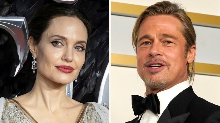 Angelina Jolie and Brad Pitt. Pic: Pitt is suing Jolie for selling her stake in their co-owned French vineyard to a Russian oligarch, according to court documents. Pic: AP