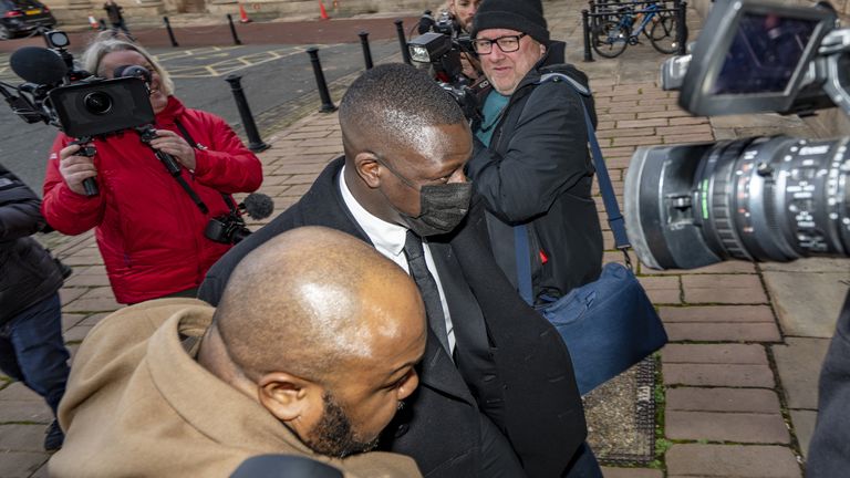 Manchester City footballer Benjamin Mendy arrives for a pre-trial hearing at Chester Crown Court where he is accused of a series of serious sexual offences against young women. Picture date: Wednesday February 2, 2022.

