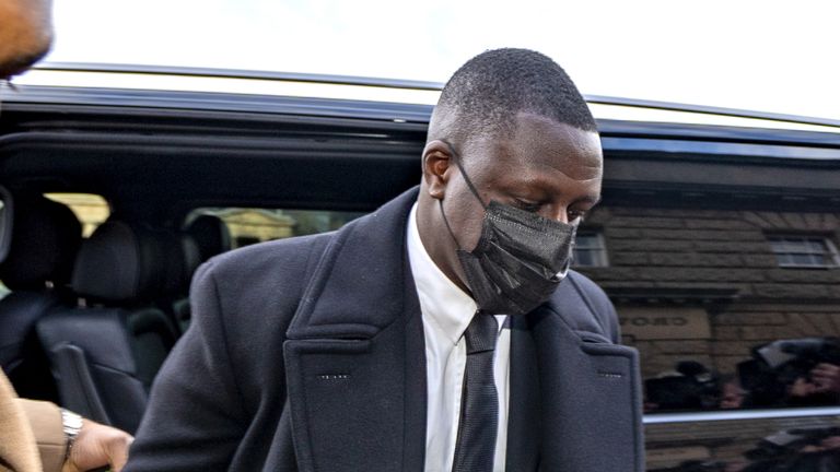 Manchester City footballer Benjamin Mendy at Chester Crown Court where he is accused of a series of serious sexual offences against young women. Picture date: Wednesday February 2, 2022.
