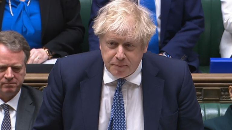 Prime Minister Boris Johnson speaks during Prime Minister&#39;s Questions in the House of Commons, London. Picture date: Wednesday February 2, 2022.
