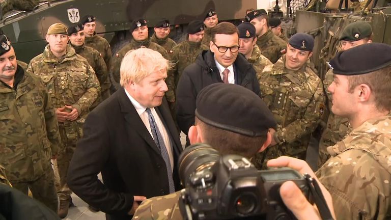 Boris Johnson meets British troops in Poland 