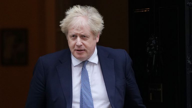 Prime Minister Boris Johnson leaves 10 Downing Street, London, to attend Prime Minister&#39;s Questions at the Houses of Parliament. Picture date: Wednesday February 2, 2022.
