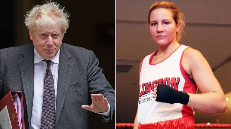 Boris Johnson and Elena Narozanski. Pics: PA/Islington Boxing Club
