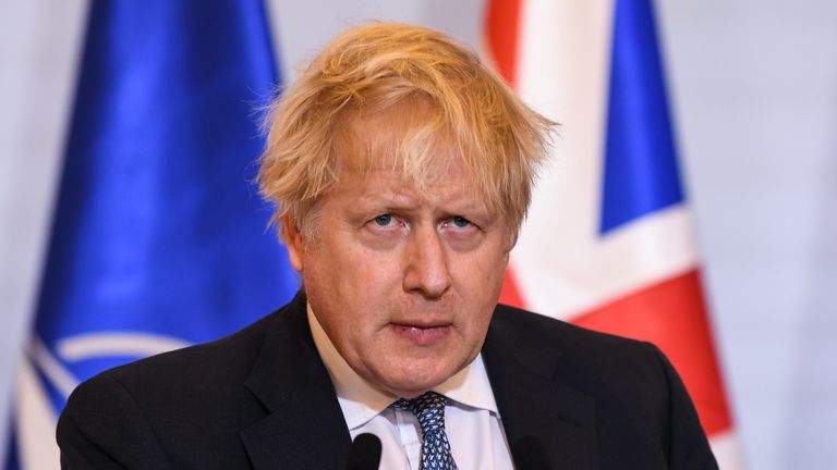 Boris Johnson during a joint press conference with Polish Prime Minister Mateusz Morawiecki in Warsaw