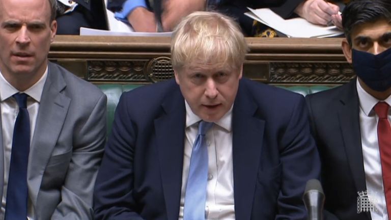 Prime Minister Boris Johnson delivers a statement to MPs in the House of Commons on the Sue Gray report. Picture date: Monday January 31, 2022.