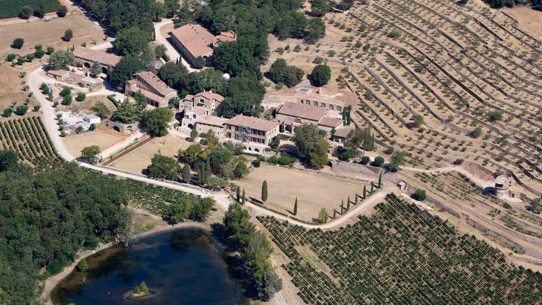 An aerial view of the 17th-century Chateau Miraval, bought by Angelina Jolie and Brad Pitt, in 2012