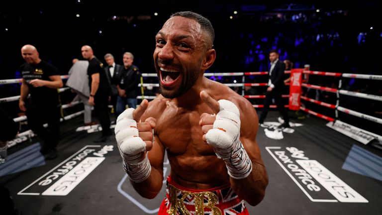 Boxing - Amir Khan v Kell Brook - AO Arena, Manchester, Britain - February 19, 2022 Kell Brook celebrates winning the fight Action Images via Reuters/Andrew Couldridge TPX IMAGES OF THE DAY