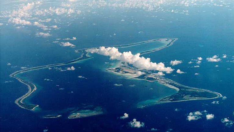 An undated file photo shows Diego Garcia, the largest island in the Chagos archipelago and site of a major United States military base in the middle of the Indian Ocean leased from Britain in 1966.