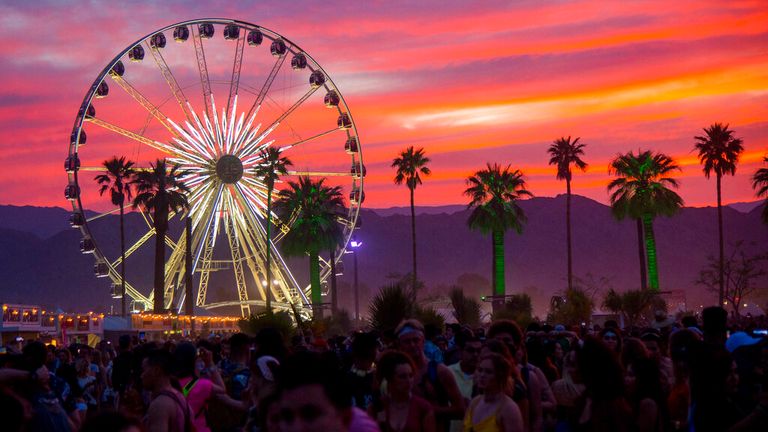 FILE - In this April 21, 2018 file photo, the sun sets over the Coachella Music & Arts Festival in Indio, Calif. (Photo by Amy Harris/Invision/AP, File)