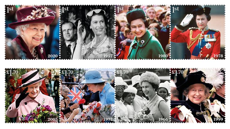 EMBARGOED TO 0001 FRIDAY FEBRUARY 4 Undated handout composite photo issued by the Royal mail of eight new stamps celebrating the Queen&#39;s dedication to service which have been issued to mark the monarch&#39;s Platinum Jubilee. Issue date: Friday February 4, 2022.