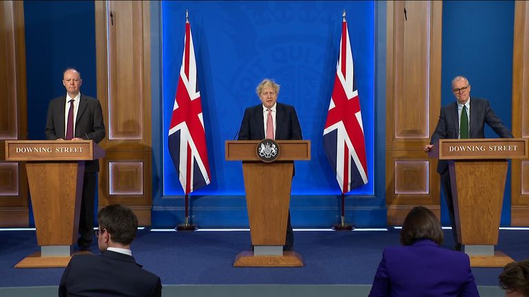 Prime minister Boris Johnson, Pofessor Sir Chris Whitty and Professor Sir Patrick Vallance give an update on coronavirus at Downing St