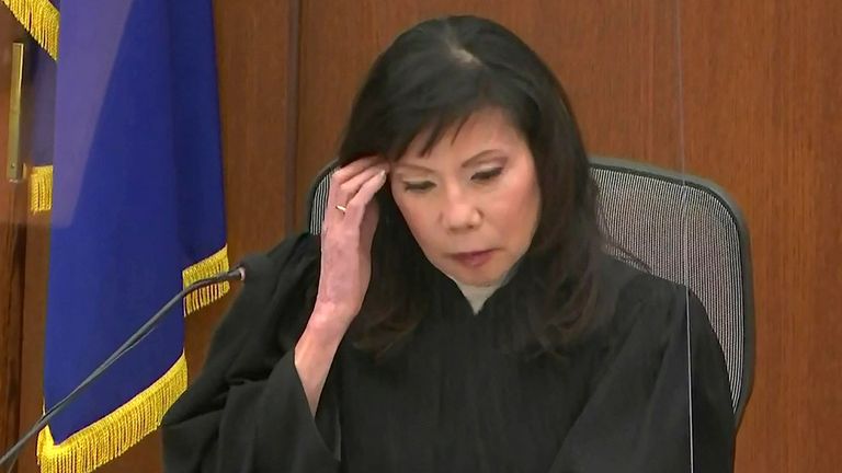 Hennepin County District Judge Regina Chu begins the sentencing hearing for Kimberly Potter, a former police officer, who was found guilty of manslaughter in the fatal shooting of Black motorist Daunte Wright during a traffic stop, in a still image from video in Minneapolis, Minnesota, U.S. February 18, 2022. Pool via REUTERS
