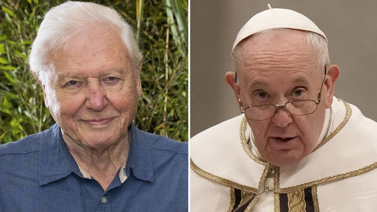 Sir David Attenborough and Pope Francis. Pics: PA/AP