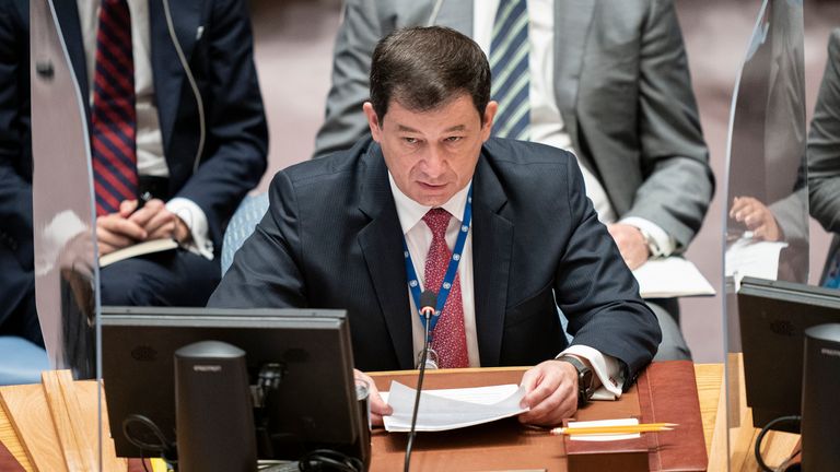 Dmitry Polyanskiy, Russia&#39;s deputy UN ambassador speaking at the UN Security Council (AP file pic)