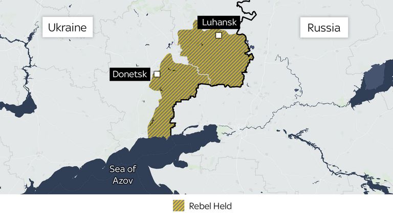 Map of Donetsk and Luhansk