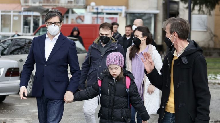  
North Macedonia
President Stevo Pendarovski visited today in Gostivar the family of Embla Ademi and walks her to school