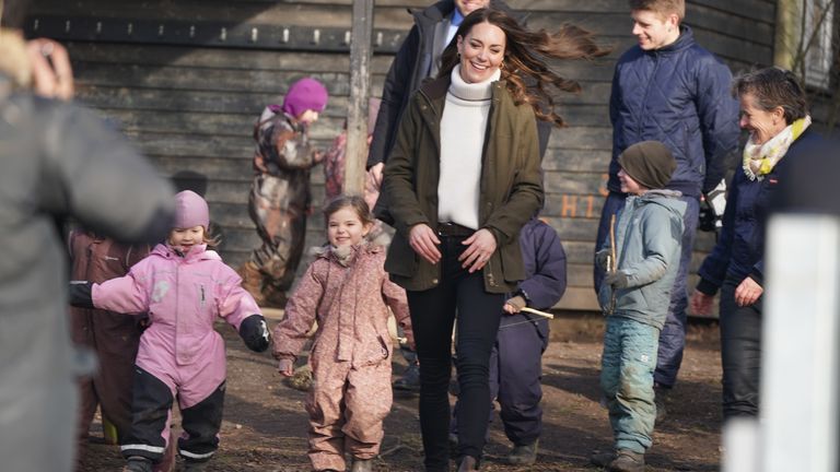 The Duchess of Cambridge during her visit to Stenurten Forest Kindergarten in Copenhagen, Denmark, on day two of a two-day working visit with The Royal Foundation Centre for Early Childhood. Picture date: Wednesday February 23, 2022.
