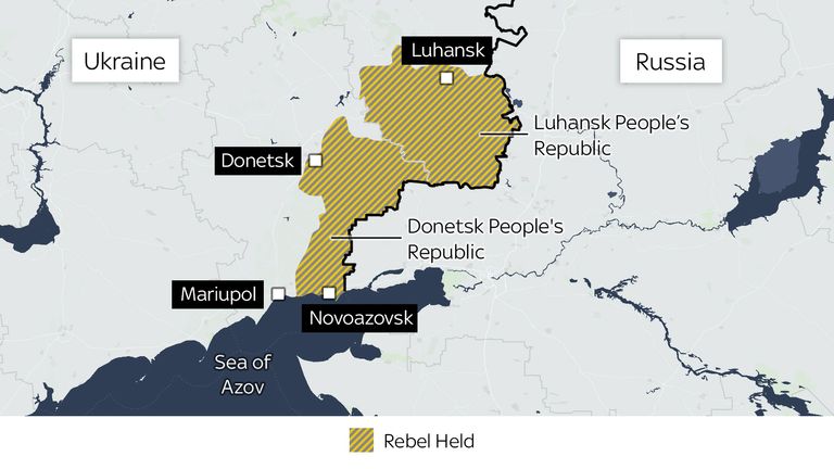 Map of Donetsk and Luhansk in eastern Ukraine