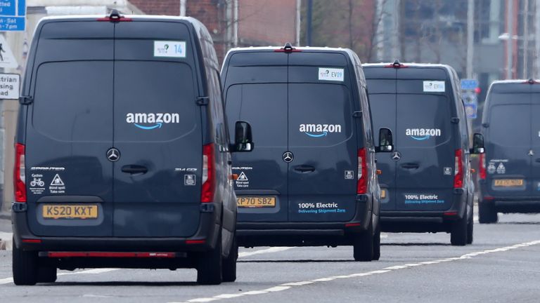 Electric truck leaves Amazon warehouse