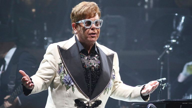 Sir Elton John performed in New York following reports that his private jet had to make an emergency landing in the UK. Pic: Greg Allen/Invision/AP