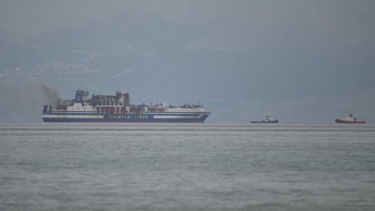 Ferry towed to safety after huge fire broke out on board