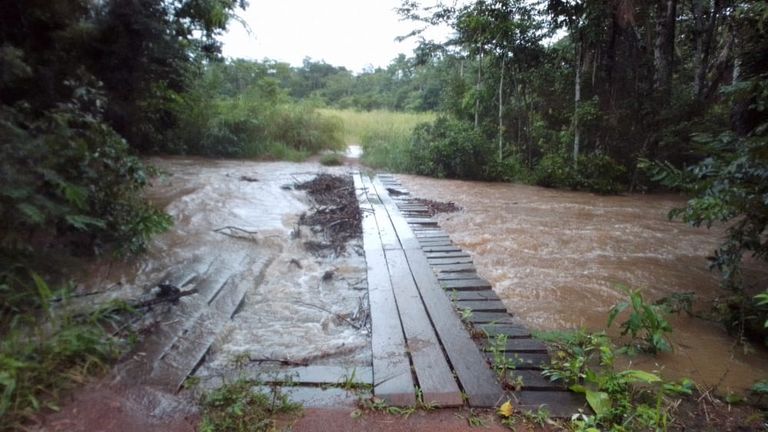 Flooding in Walela Txai Suruí&#39;s village in Uru-Eu-Wau-Wau, Rondônia, Brazil. Pic: Walela Txai Suruí