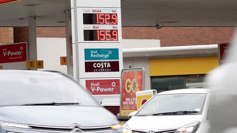 Fuel prices displayed at a Shell fuel station near London Bridge. Picture date: Tuesday February 22, 2022.