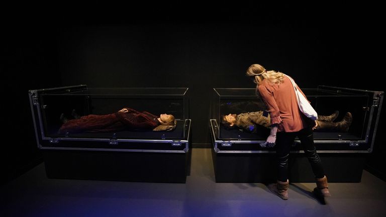 A woman looks at mannequins of Ser Jaime and Cersei Lannister on display during a preview day of the Game of Thrones Studio Tour at the Linen Mill Studios in Banbridge, Northern Ireland, which opens to the public on February, 4th. Picture date: Wednesday February 2, 2022.

