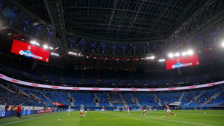 Soccer Football - World Cup - UEFA Qualifiers - Group H - Russia v Cyprus - Gazprom Arena, St Petersburg, Russia - November 11, 2021 General view during the warm up before the match REUTERS/Anton Vaganov