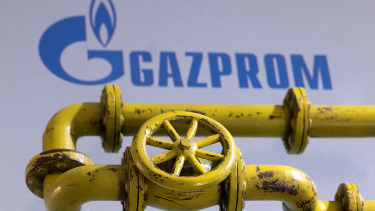 FILE PHOTO: 3D printed Natural Gas Pipes are placed on displayed Gazprom logo in this illustration taken, January 31, 2022