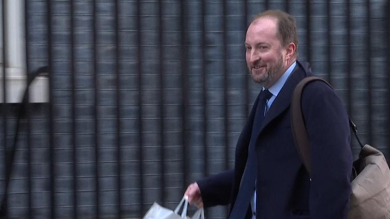New communications director Guto Harri arrives at Downing St, carrying snacks and mineral water.
