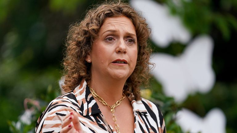 Captain Sir Tom Moore&#39;s daughter Hannah Ingram-Moore delivers a speech during the official opening of a new garden at the Helen and Douglas House children&#39;s hospice in Oxford. Picture date: Wednesday August 11, 2021.