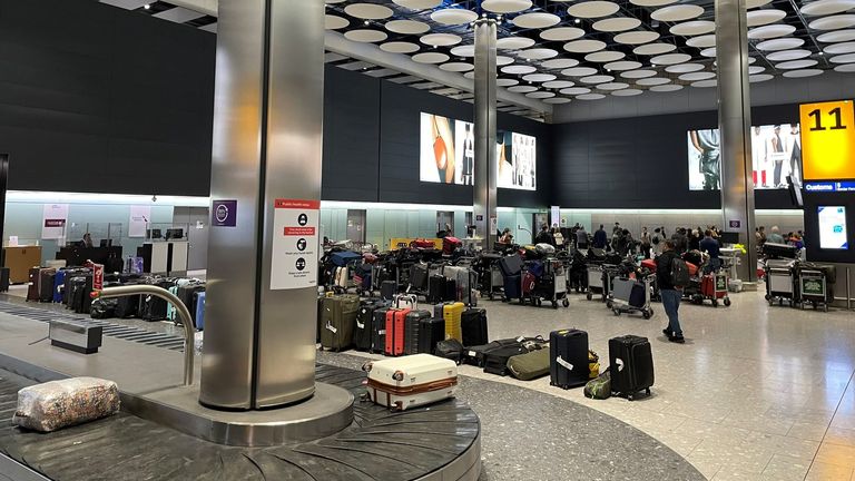Hundreds of bags were left unattended, as passengers waited for their luggage to be returned to them.