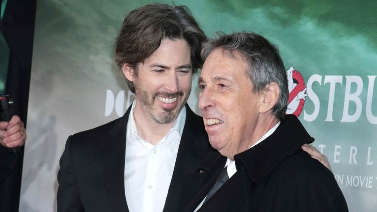Reitman, and his son Jason, at the premiere of the latest Ghostbusters film. Pic: AP