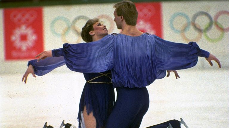 Jayne Torvill and Christopher Dean perform during their Bolero routine in 1984. Pic: AP