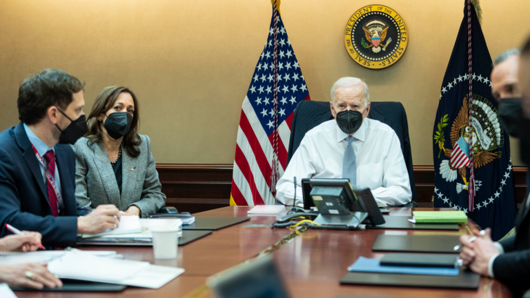 President Joe Biden, Vice President Kamala Harris and members of the president’s national security team observing the counterterrorism operation 