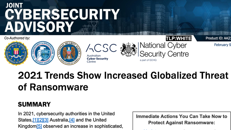 Cyber security agencies in the US, Australia, and UK have issued a joint security advisory over ransomware