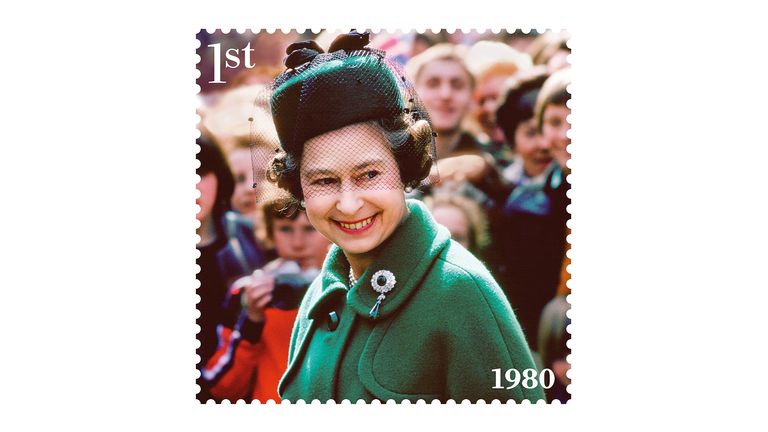EMBARGOED TO 0001 FRIDAY FEBRUARY 4 Undated handout photo issued by the Royal mail of one of eight new stamps showing Queen Elizabeth II on a walkabout in Worcester in April 1980, which has been issued to mark the monarch&#39;s Platinum Jubilee. Issue date: Friday February 4, 2022.