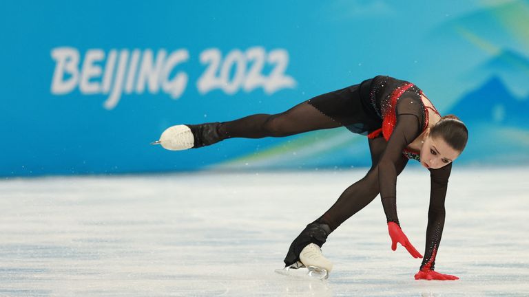 2022 Beijing Olympics - Figure Skating - Women Single Skating - Free Skating - Capital Indoor Stadium, Beijing, China - February 17, 2022. Kamila Valieva of the Russian Olympic Committee in action. REUTERS/Phil Noble
