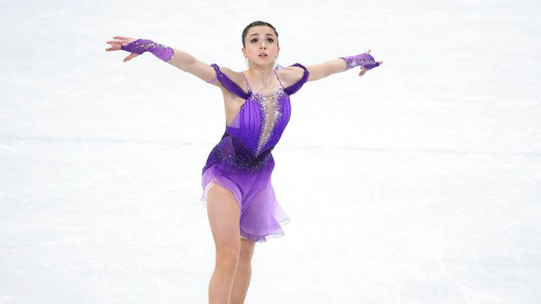 Valieva is pictured in Beijing on 6 February.  Peak: AP