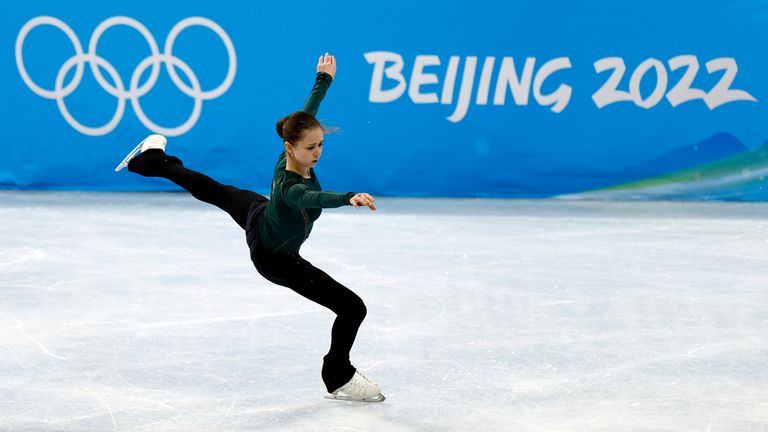 Kamila Valieva completed a clean run through of her short programme in practice on Sunday