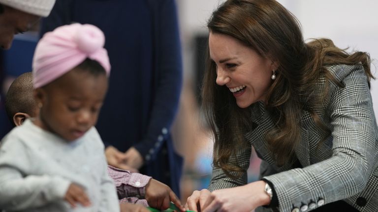 The Duchess of Cambridge during a visit to PACT (Parents and Children Together) in Southwark, south London, to learn more about how communities can support parents and their families with their mental wellbeing and improve the health and development outcomes for young children. Picture date: Tuesday February 8, 2022.
