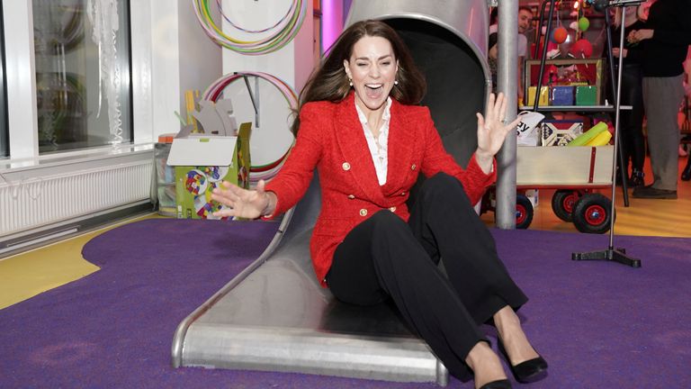 The Duchess of Cambridge said she couldn&#39;t resist having a go on the slide while visiting the Lego Foundation PlayLab in Denmark.